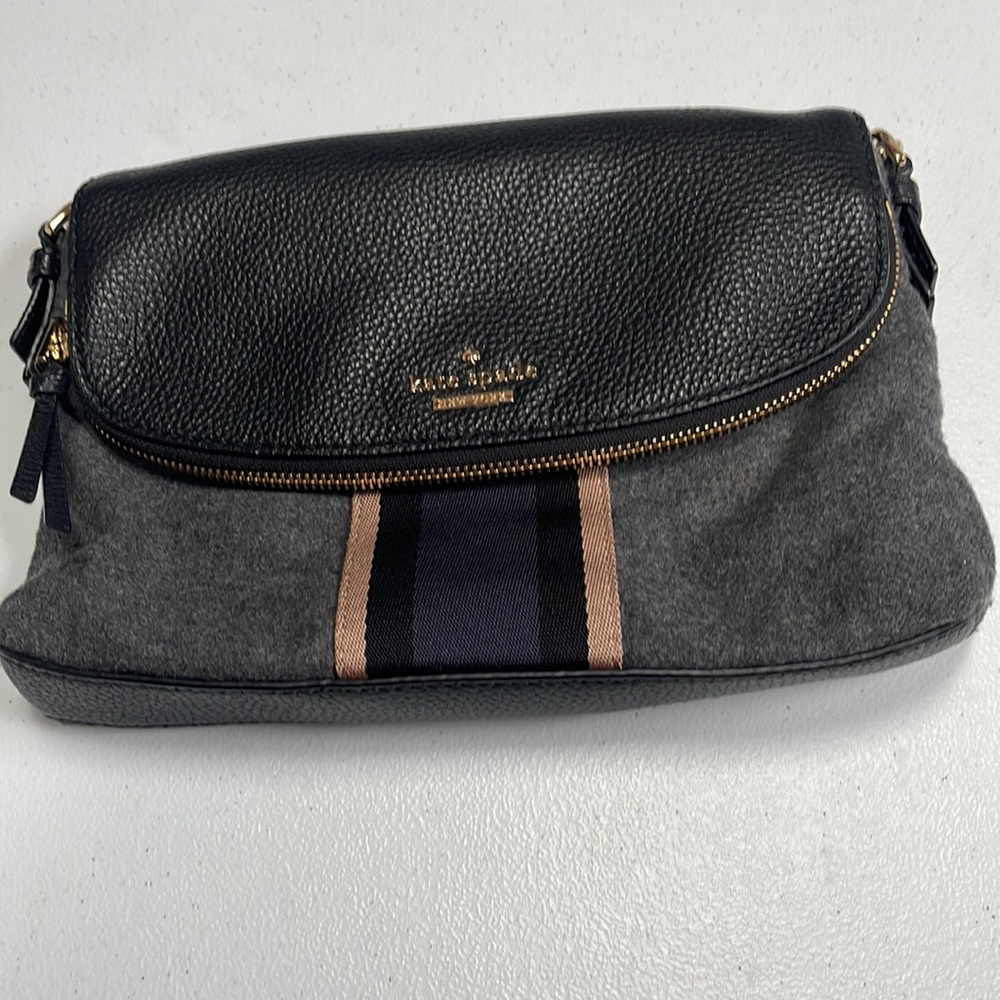 Kate Spade - Navy Leather & blue Wool Crossbody Bag W/